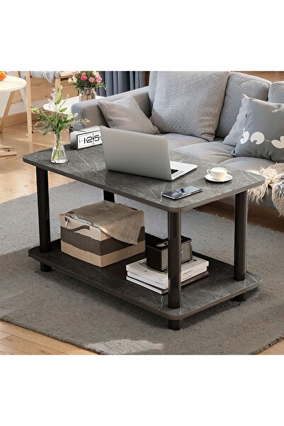 Sinyin طاولة قهوة، طاولة جانبية خشبية من طبقتين، طاولة أريكة بمساحة تخزين مفتوحة، طاولة أثاث