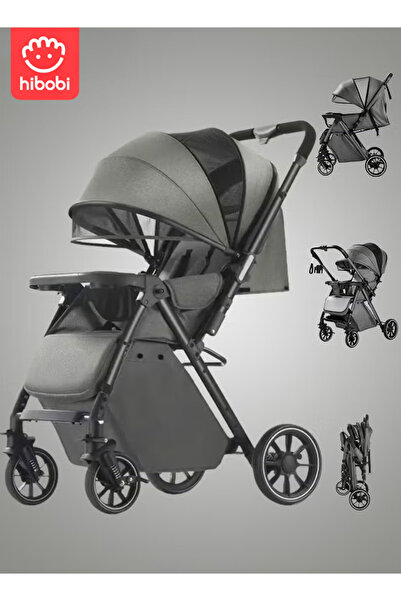 hibobi Luxury Two-Way High-View Baby Stroller, Reversible Handle, One-Touch Fold, UPF50+ Canopy, 60kg Load