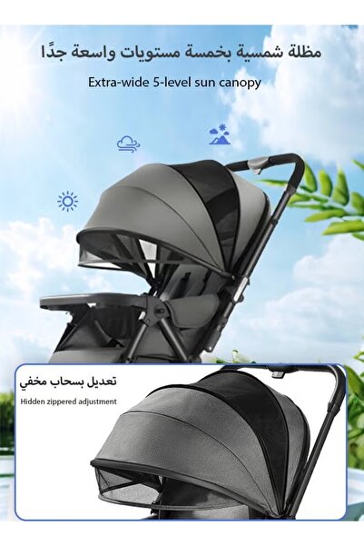 hibobi Luxury Two-Way High-View Baby Stroller, Reversible Handle, One-Touch Fold, UPF50+ Canopy, 60kg Load