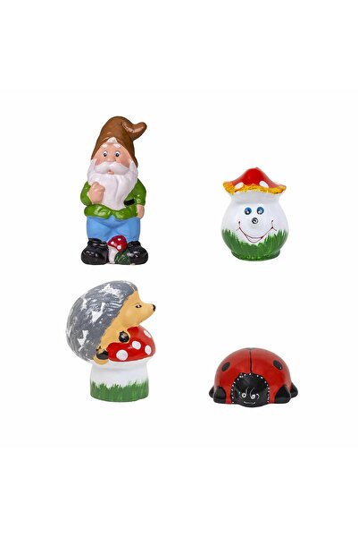 Z-Tools Pachet decor de grădină din ceramică, pitic, ciupercă, buburuză și ar...