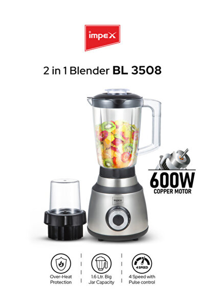 İMPEX BL3508 2in1 Blender 600W Copper Motor 1.6L Unbreakable Jar Ice-Crush Blade 2Y Warranty