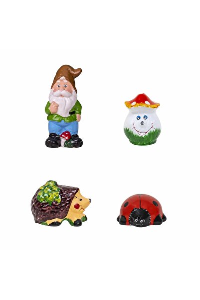 Z-Tools Pachet decor de grădină din ceramică, pitic, arici, ciupercă și bubur...