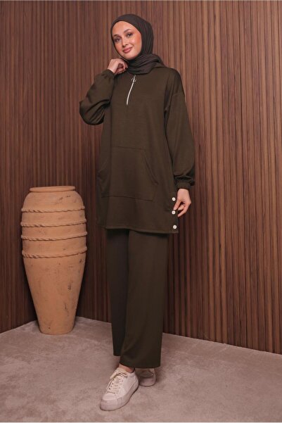 TRENDTESETTÜR Women's Brown Pants and Scuba Knitted Suit t 4017