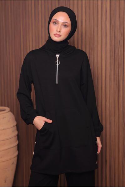 TRENDTESETTÜR Women's Black Pants and Scuba Knitted Suit t 4017