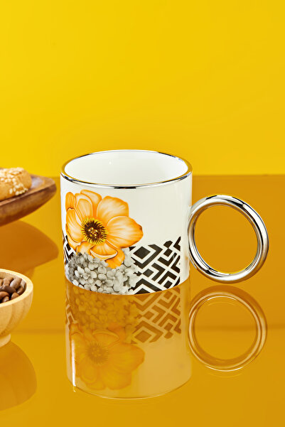 Cooker 200 ml Flower Patterned Porcelain Mug with Silver Handle