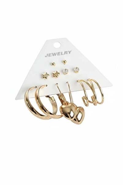 Clariss 6 Çift Kadın Küpe Seti Gold Renk