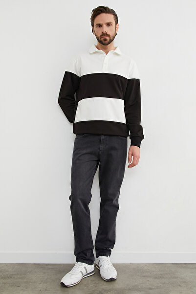 Fulla Moda Color Block Polo Neck Half Button Sweatshirt