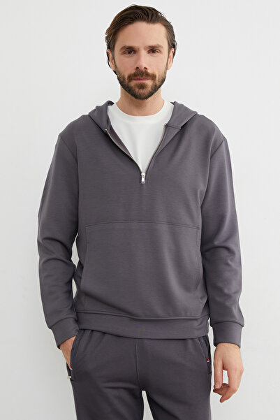 Fulla Moda Half Zipper Hooded Modal Sweatshirt