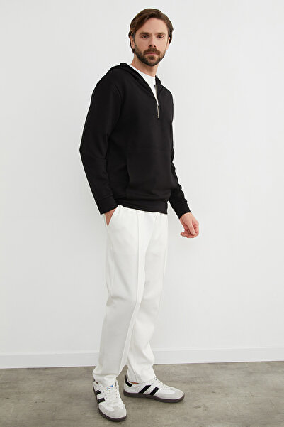 Fulla Moda Half Zipper Hooded Modal Sweatshirt