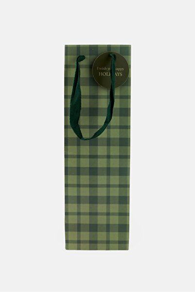 Muy Mucho Checkered Bottle Gift Paper Bag, Green