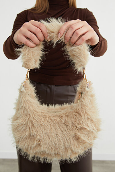 Fulla Moda Faux Fur Handbag with Chain Strap and Zipper Closure