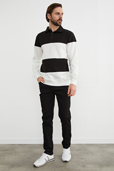 Fulla Moda Φούτερ με μισό κουμπί με λαιμόκοψη αντίθεση χρωμάτων