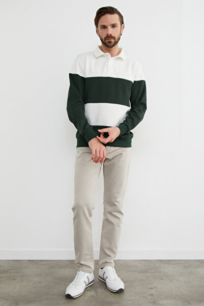 Fulla Moda Color Block Polo Neck Half Button Sweatshirt