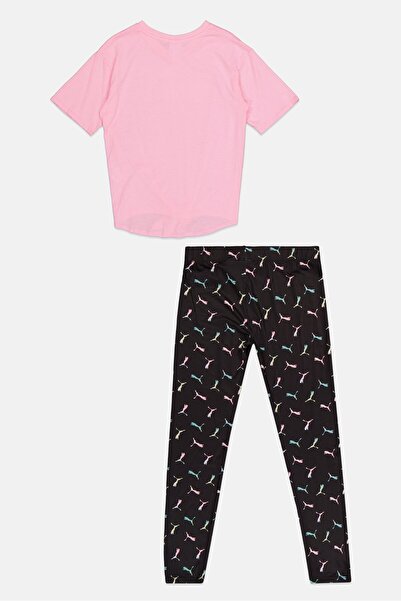 Puma Kids Girl 2 Pcs Short Sleeve Outdoor Top And Leggings Set, Multicolor