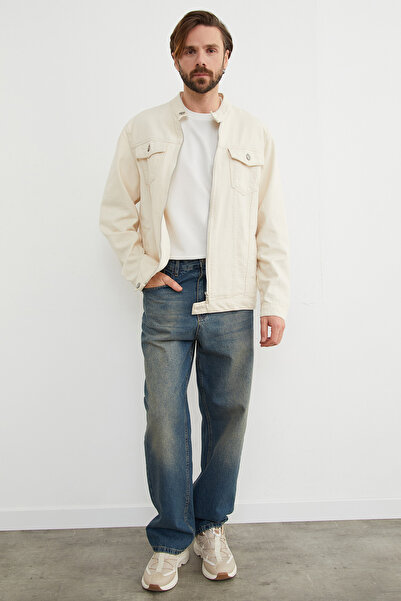 Fulla Moda Zippered Pocket Judge Collar Denim Jacket