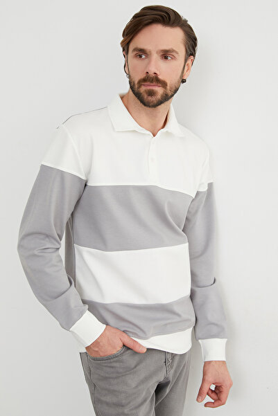 Fulla Moda Color Block Polo Neck Half Button Sweatshirt