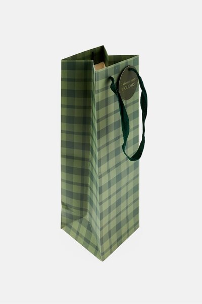 Muy Mucho Checkered Bottle Gift Paper Bag, Green