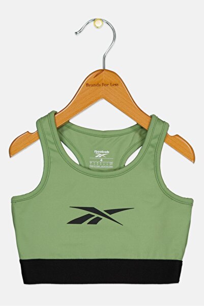 Reebok Kids Girl Brand Logo Non Padded Vector Sports Bra, Olive