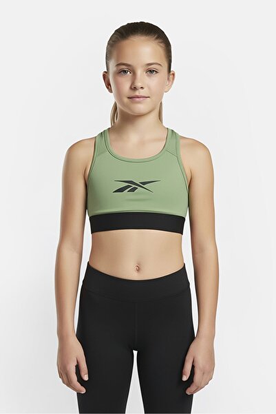 Reebok Kids Girl Brand Logo Non Padded Vector Sports Bra, Olive