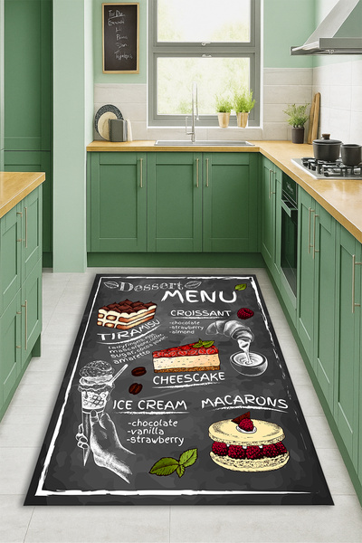 Kessy Home Studio Menü Desenli Mutfak Halısı Dijital Baskı Kaymaz Taban Halı ...