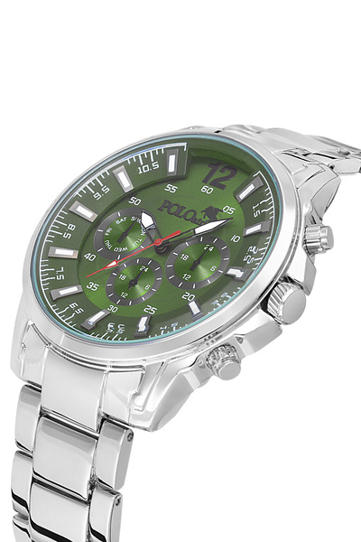 Polo Air Spor Kasa Erkek Kol Saati Gümüş Yeşil Renk PL-7033E3x