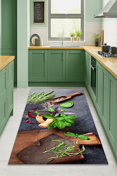 Kessy Home Studio Baharat Desenli Mutfak Halısı Dijital Baskı Kaymaz Taban Ha...