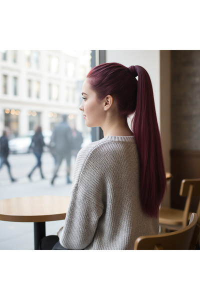 Afrodit Giyim ذيل حصان سحري من الألياف الاصطناعية / بني محمر