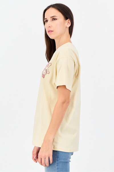 Disney Hello Kitty Women Crew Neck Short Sleeve Brand Logo T-Shirt, Beige