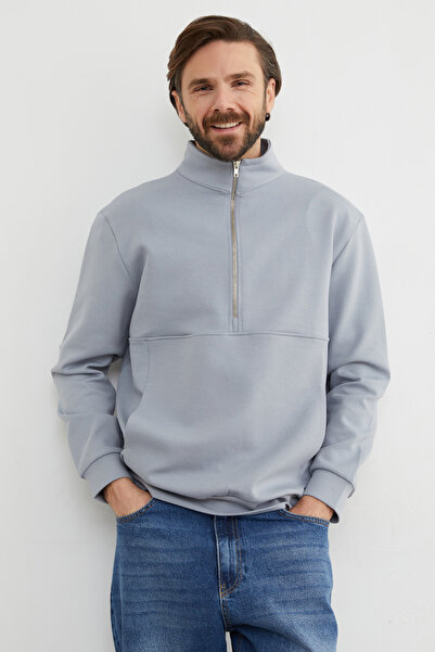 Fulla Moda Half Zippered Stand Collar Sweatshirt
