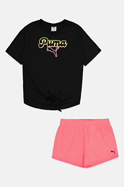 Puma Kids Girl 2 Piece Brand Logo T-Shirt And Shorts Set, Multicolor