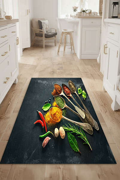 Kessy Home Studio Baharat Desenli Mutfak Halısı Dijital Baskı Kaymaz Taban Ha...