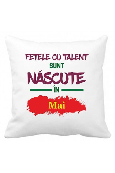 CRD PRINT Pernă personalizată „Fetele cu talent se nasc în” 40 x 40 cm, polie...