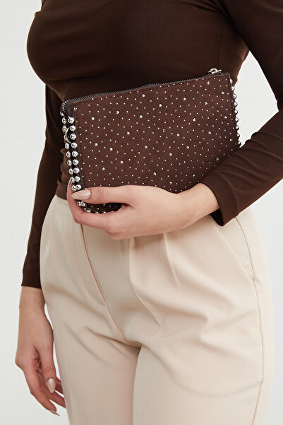 Fulla Moda Suede Shoulder Bag with Stone Chain Strap