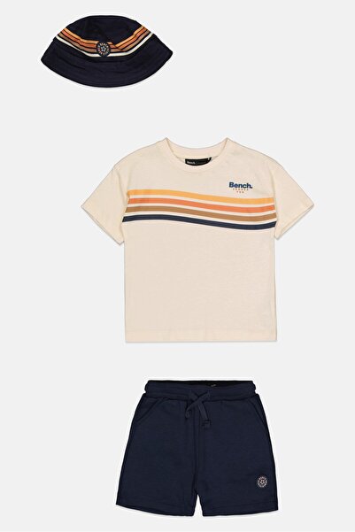 BENCH Kids Boy 3 Pieces Brand Logo Tops And Bottom Set With Bucket Hat, Multicolor