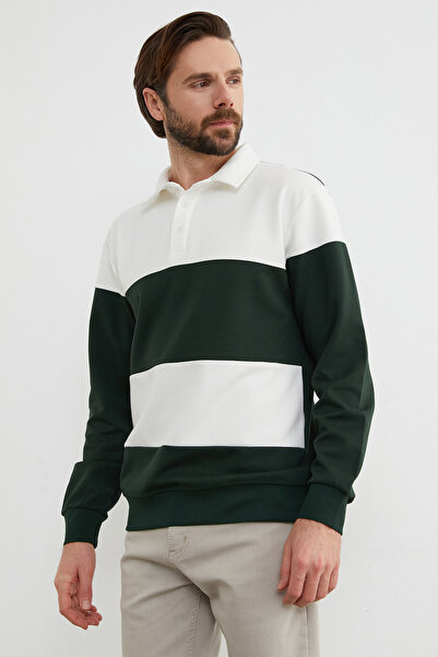 Fulla Moda Color Block Polo Neck Half Button Sweatshirt