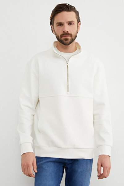 Fulla Moda Half Zippered Stand Collar Sweatshirt