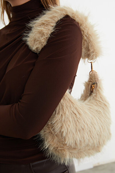 Fulla Moda Faux Fur Handbag with Chain Strap and Zipper Closure