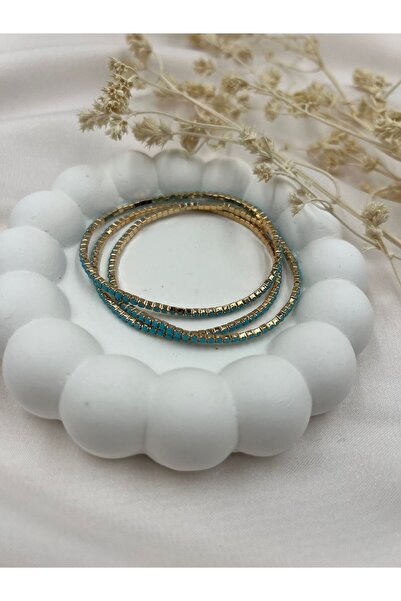Lunarie Turquoise Stone Gold Color Thin Women's Bracelet (Piece of 3) |   Spa...