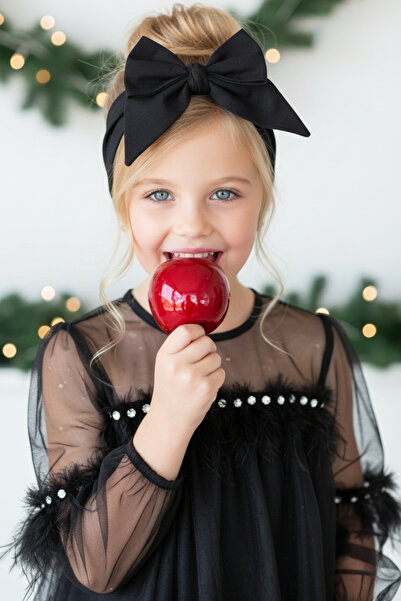 Parla Kids Girl's Black Tie-Dye Detailed Poplin Giant Bow Bandana