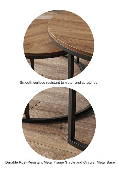Shangxing Modern Round Nesting Coffee Tables - Set of 2, Waterproof MDF & Sturdy Metal Frame