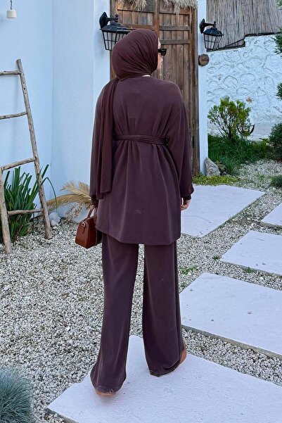 lamelif Διπλό Σετ με Λεπτομέρεια Δεσίματος Πικρό Καφέ