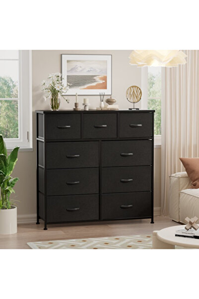 Zztcmp Dresser with 9 Drawers,Furniture Storage Chest Tower Unit 100*30*100cm(Black)