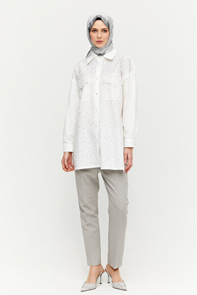 Setrms Taş Detaylı Çift Cepli Poplin Tunik