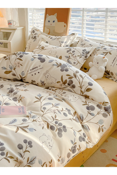 Shangxing 4-Piece Cotton Bedding Set 200×230cm – Flowers & Animals, Includes Duvet Cover, Sheet & Pillowcases