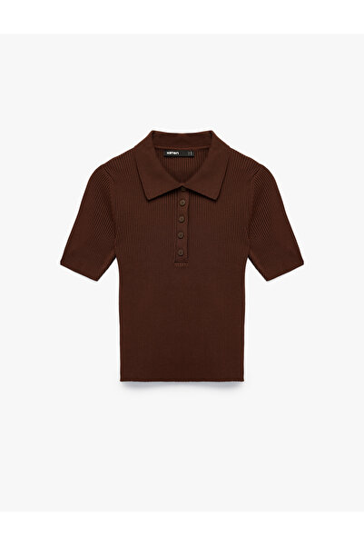 Koton Regular Fit Half Button Short Sleeve Polo Neck Knitwear Sweater