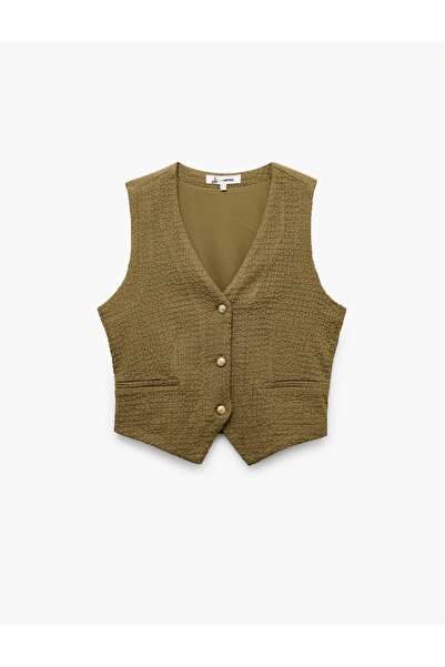 Koton Αμάνικο γιλέκο με λαιμόκοψη σε σχήμα V με κουμπιά και τσέπες φλετό