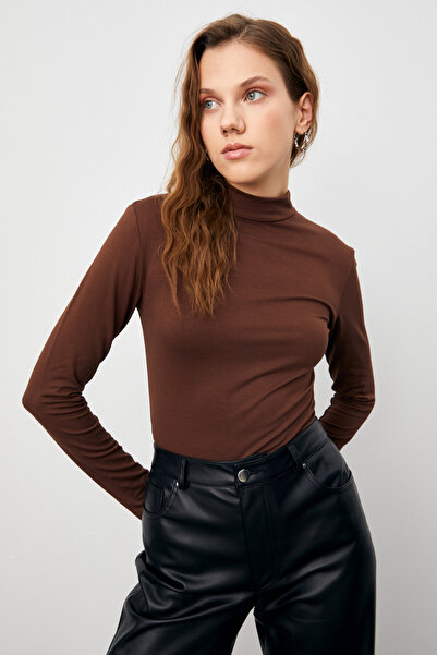 Bipantolon Women's Black White Gray Bitter Brown 4-Piece Half Turtleneck Basic Bodysuit