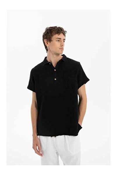 İpekçi Otantik Muslin Polo Collar Men's T-Shirt Black