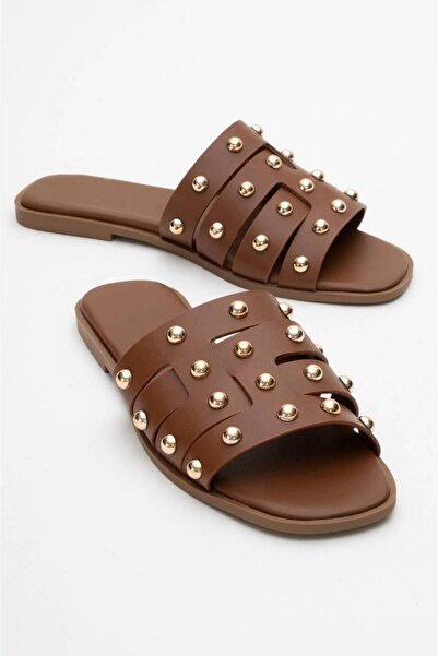 inyola Women's Faux Leather Trok Detailed Slippers 6321