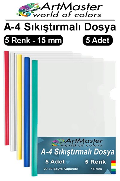 Artmaster A-4 Sıkıştırmalı Yandan Sürgülü Dosya 5 Li 1 Paket A4 5 Renk Sıkışt...
